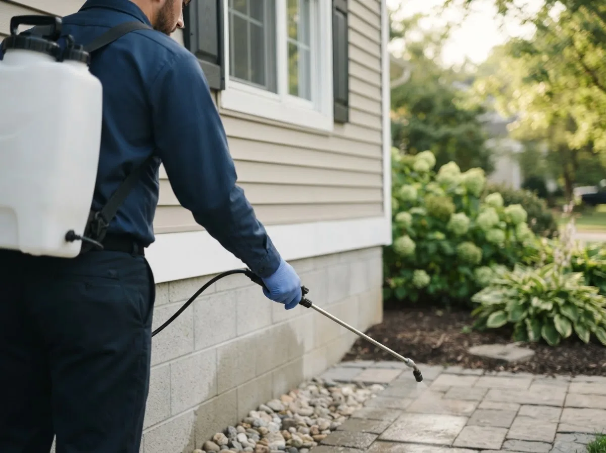 Pest control technician inspecting a home in Baltic, OH